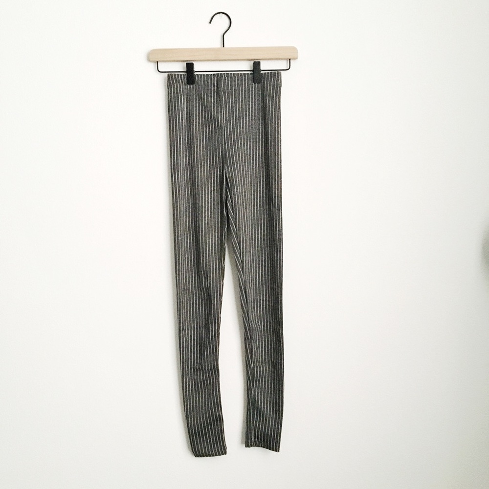 Light Gray and White Pinstripe High Waist Leggings - Picture 2 of 5